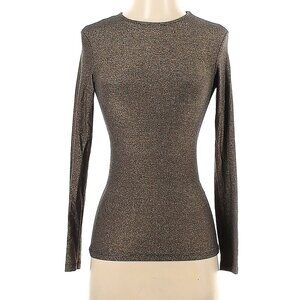 Kikiriki Size S Long Sleeve Top - brown/ gold - glitter